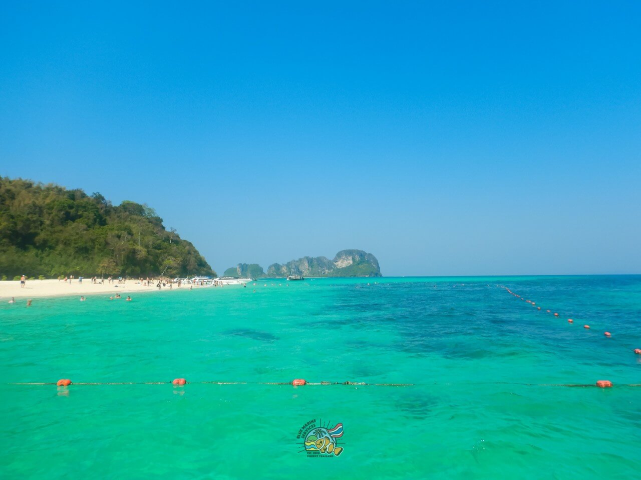 バンブー島のターコイズブルーの海とシュノーケリングエリアの景色